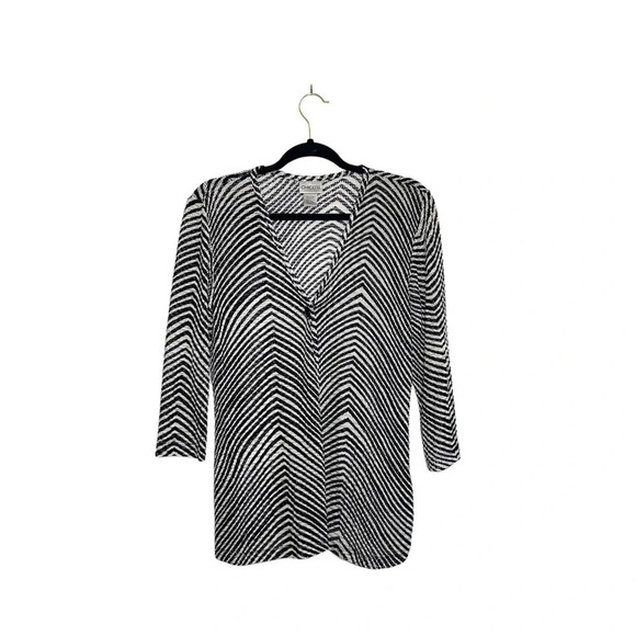 Chico’s Cardigan Black & White Striped Button Thin Semi-sheer 0 Small Women’s - Picture 1 of 11